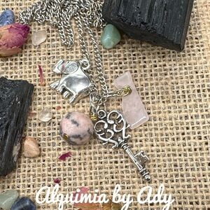 Rhodonite nest charms pendant necklace silver statement